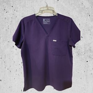 Figs Purple Jam Large V-Neck One Pocket Scrub Top Womens